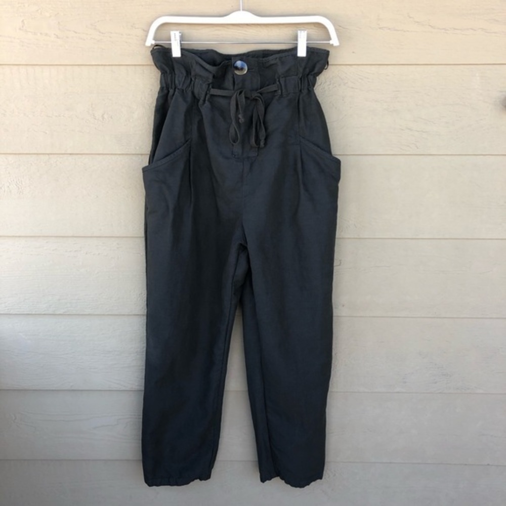 Zara Green High Waist Paper Bag Pants Size M